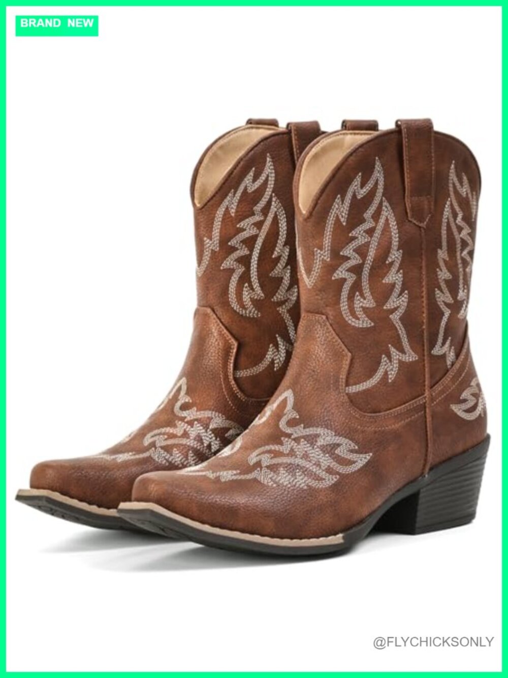 Faux Leather Cowboy Ankle Boots Snip Toe Pull-On Western Booties